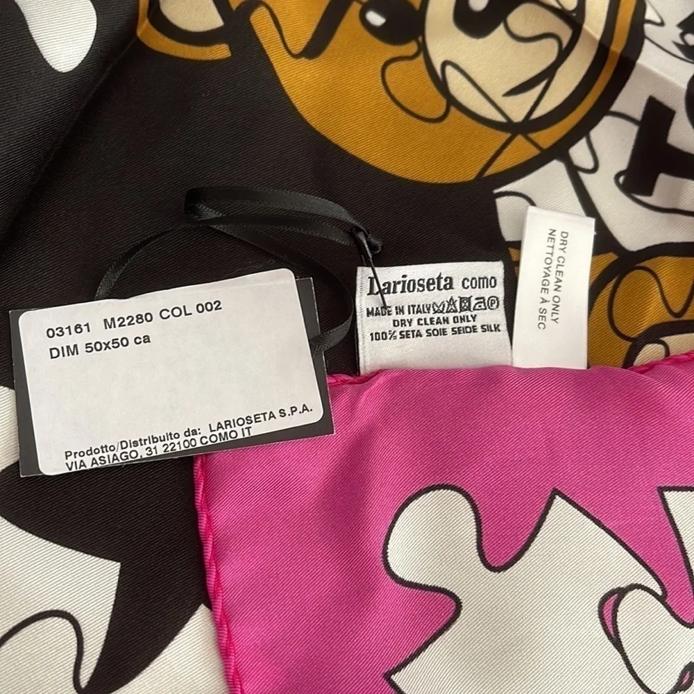 NWT* Moschino 100% Silk Teddy Bear Puzzle Scarf